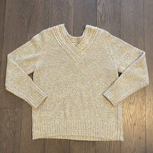 Christopher & Banks Petite Beige Woman Sweater Small V-Neck Collar Buttons
